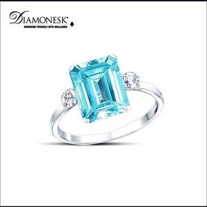 Princess Diana Aqua Allure Ring. Sterling silver